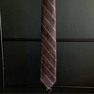 Brown with blue stripe wool-silk tie